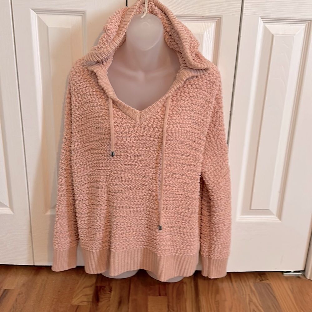 New Directions Slouchy Hooded Sweater with Drawstrinfs Mauve Pink Medium M